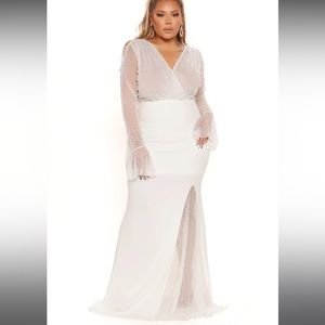 Fashion nova pearl white long sleeve gown
